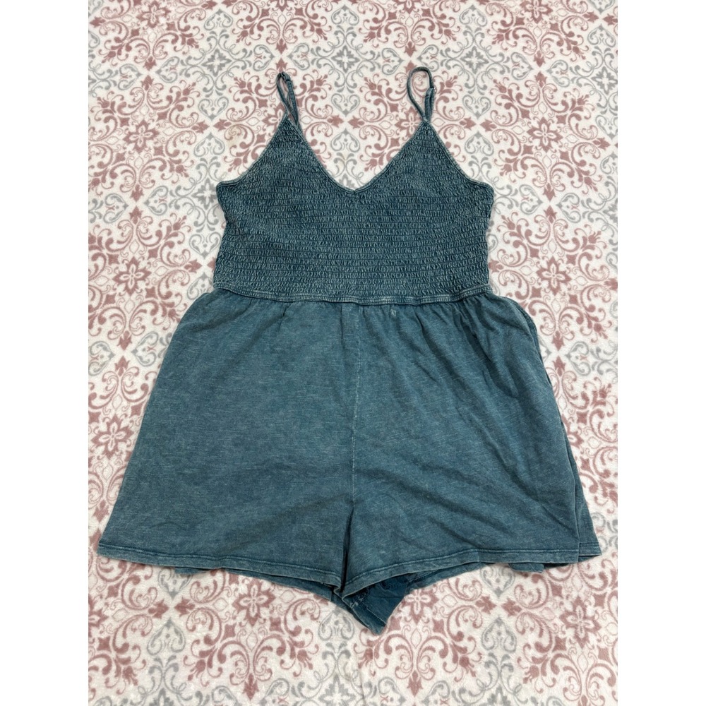 Wild Fable Teal Blue Smocked Sleeveless Romper Womens Large Adjustable Straps